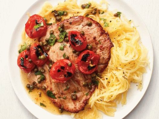 Fotó sertés Scalopini spagetti tökkel