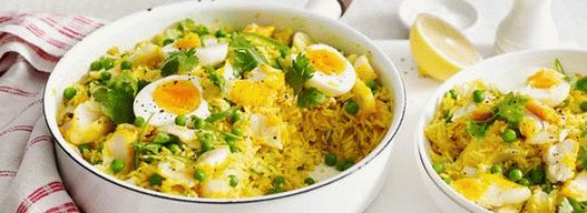 Fotómeleg saláta rizzsel és tőkehallal