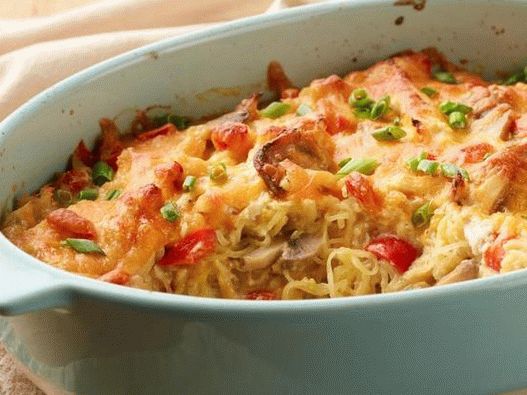 Fénykép sült sütőtök spagetti csirkével